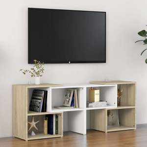 Carillo Wooden TV Stand With Shelves In White And Sonoma Oak