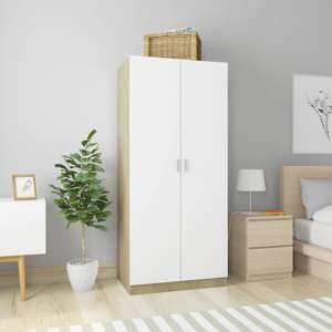 Carlow Wooden Wardrobe With 2 Doors In White And Sonoma Oak