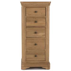 Carmen Wooden Tall Chest Of Drawers In Natural With 5 Drawers