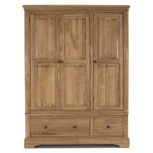 Carmen Wooden Wardrobe In Natural With 3 Doors And 2 Drawer