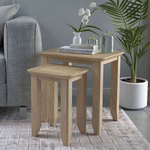 Carnial Wooden Set Of 2 Nesting Tables In Blond Solid Oak