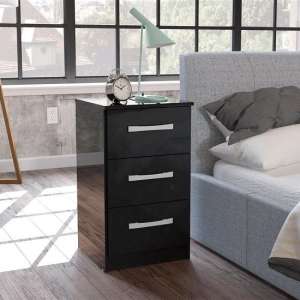 Carola Bedside Cabinet In Black High Gloss With 3 Drawers