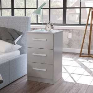 Carola Bedside Cabinet In Grey High Gloss With 3 Drawers