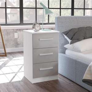 Carola Bedside Cabinet In White Grey High Gloss With 3 Drawers