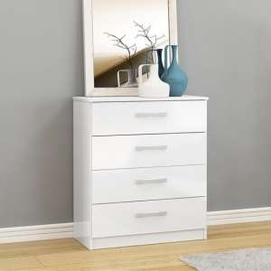 Carola Chest Of Drawers In White High Gloss With 4 Drawers