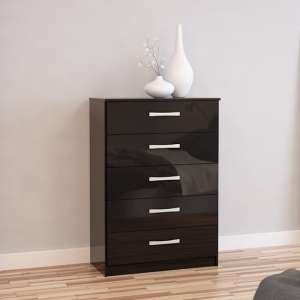 Carola Chest Of Drawers In Black High Gloss With 5 Drawers
