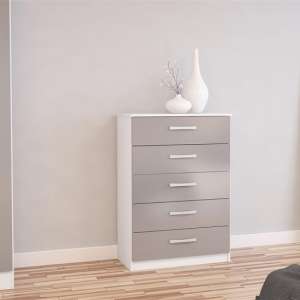 Carola Chest Of Drawers In White Grey High Gloss With 5 Drawers