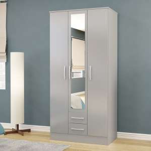 Carola Mirrored Wardrobe In Grey High Gloss With 3 Doors