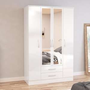 Carola Mirrored Wardrobe In White High Gloss And 4 Doors