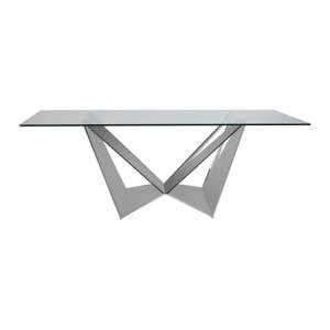 Carolex Rectangular Glass Dining Table With Silver Angular Legs