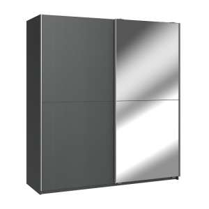 Carra Mirrored Sliding Wardrobe Large In Graphite With 2 Doors