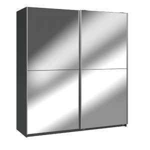 Carra Sliding Door Wooden Wardrobe In Graphite With 2 Mirrors
