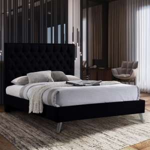 Carrara Plush Velvet Upholstered Single Bed In Black