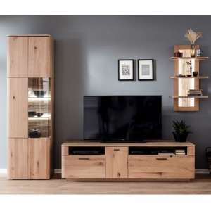 Cartago LED Living Room Set In Planked Oak With Display Cabinet