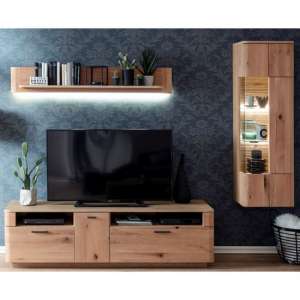 Cartago LED Living Room Set In Planked Oak With Storage Cabinet
