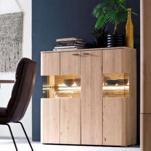 Cartago LED Wooden Large Highboard In Planked Oak With 2 Doors