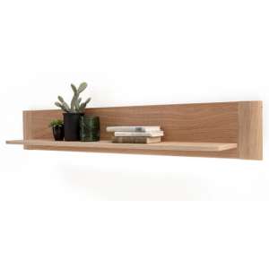 Cartago LED Wooden Wall Shelf In Planked Oak
