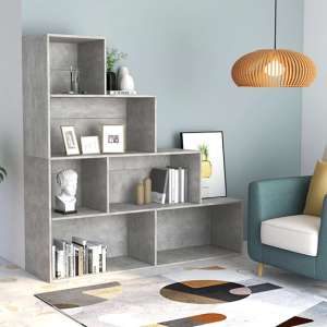 Carus Wooden Bookcase With 6 Shelves In Concrete Effect