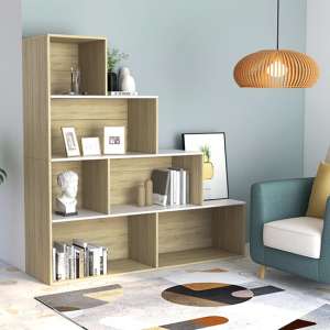 Carus Wooden Bookcase With 6 Shelves In White Sonoma Oak