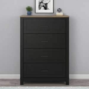 Chinnor Wooden Chest Of 4 Drawers In Black And Weathered Oak