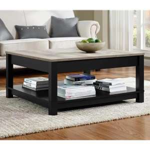 Chinnor Wooden Coffee Table In Black And Weathered Oak