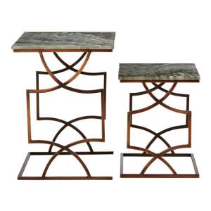 Casa Grey Marble Set Of 2 Side Tables With Bronze Metal Frame