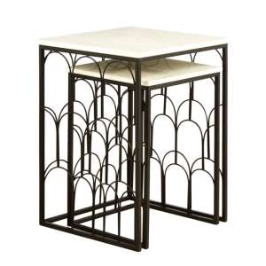 Casa Square Marble Set Of 2 Side Tables With Black Metal Frame