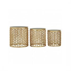 Casa Marble Top Set Of 3 Side Tables In Gold Finish