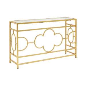 Cascade Glass Console Table Rectangular In Clear And Gold Leaf