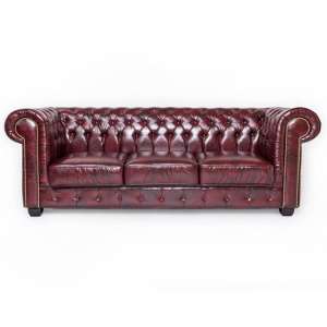Caskey Bonded Leather 3 Seater Sofa In Oxblood Red