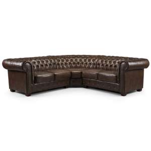 Caskey Bonded Leather Corner Sofa In Antique Brown