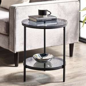 Casper Round Smoked Glass Lamp Table With Shelf