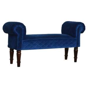 Cassia Quilted Velvet Hallway Seating Bench In Royal Blue