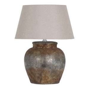 Castalia Ceramic Table Lamp In Aged Stone With Beige Shade