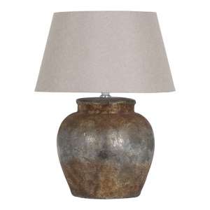Castalia Ceramic Table Lamp In Aged Stone With Beige Shade