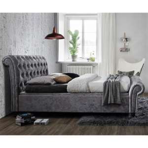 Castello Side Ottoman Super King Bed In Steel Crushed Velvet