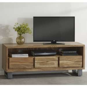 Catila Live Edge Wooden TV Stand In Oak With 3 Drawes
