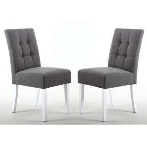 Catria Dining Chair In Steel Grey With White Legs In A Pair