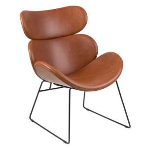 Cazaro Faux Leather Lounge Chair In Brown With Black Legs