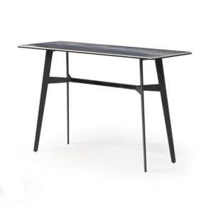 Cebalrai Glass Console Table In Blue Mist With Black Metal Legs