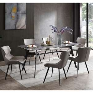 Cebalrai Glass Dining Set In Blue Mist With 6 Ancha Chairs