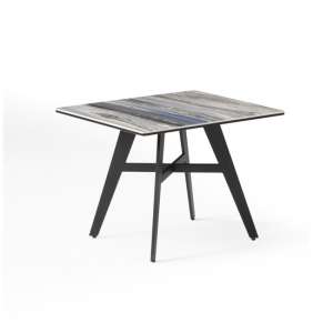 Cebalrai Glass End Table In Blue Mist With Black Metal Legs