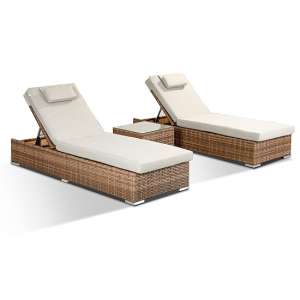 Celaya Outdoor Set Of 2 Sun Loungers With Side Table In Brown