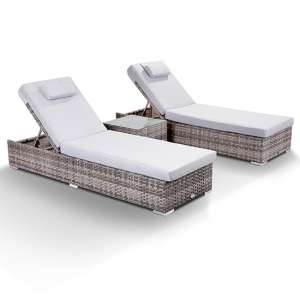 Celaya Outdoor Set Of 2 Sun Loungers With Side Table In Grey