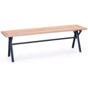 Celbridge Wooden Dining Bench In Acacia With Black Metal Base