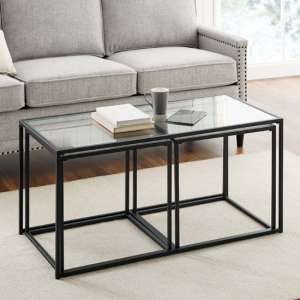Celina Clear Glass Nesting Coffee Tables With Black Steel Frame