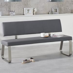 Calinok Large Faux Leather Dining Bench With Back In Grey