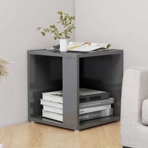 Celous Square High Gloss Side Table In Grey