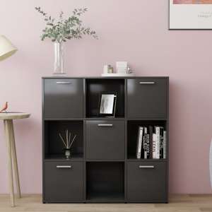 Celsa Wooden Bookcase With 5 Doors 4 Shelves In Grey