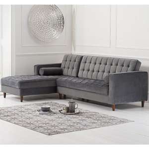 Centarik Velvet Left Facing Chaise Sofa Bed In Grey